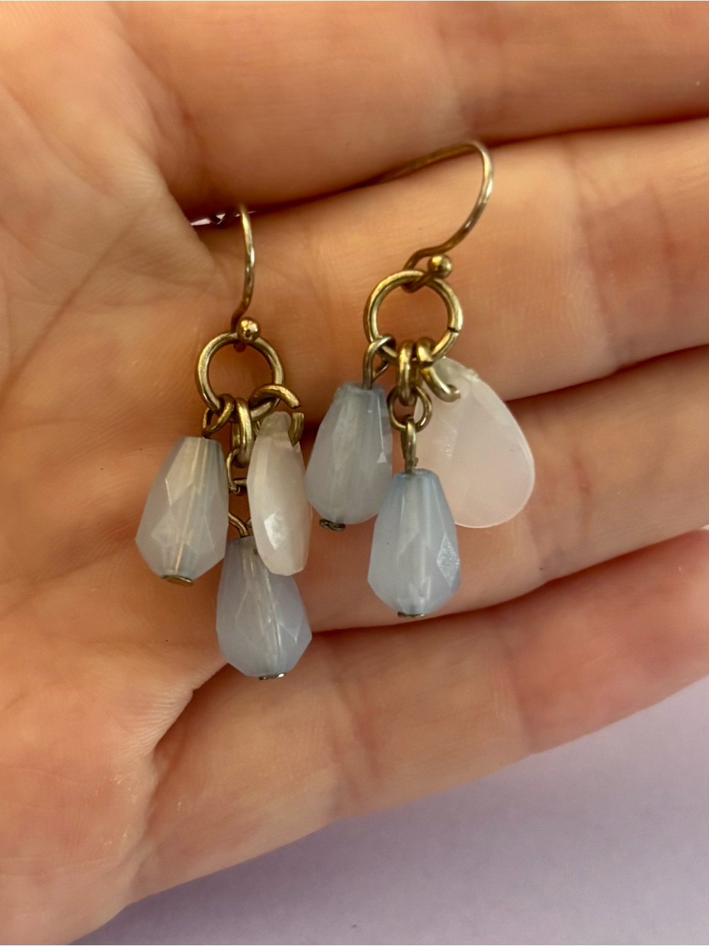 Delicate Blue & White Bead Dangle Earrings